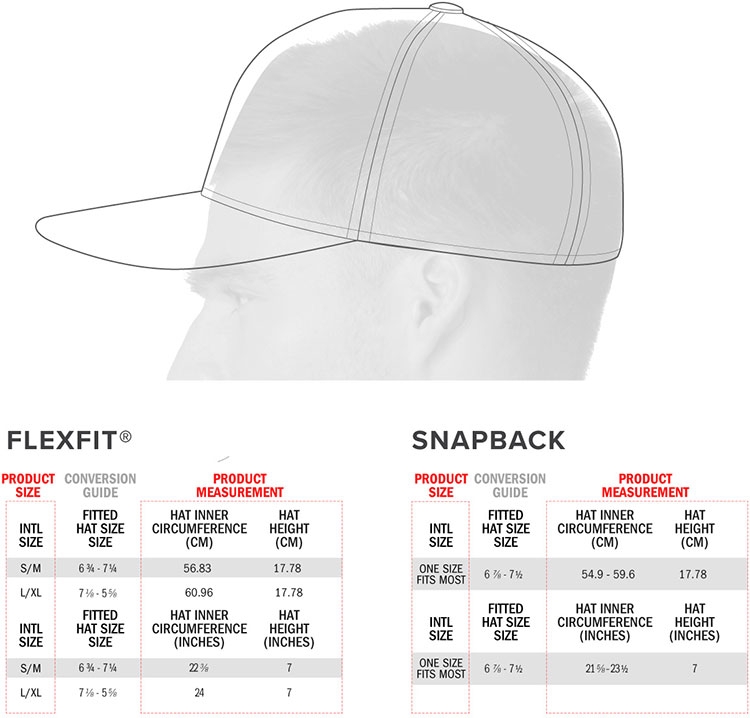 Flexfit Baseball Hat Sizing Charts